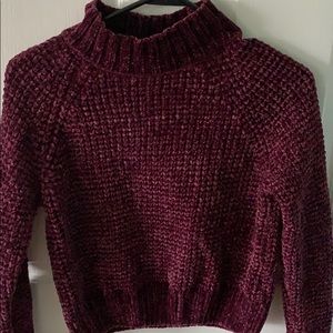 cropped maroon turtleneck sweater